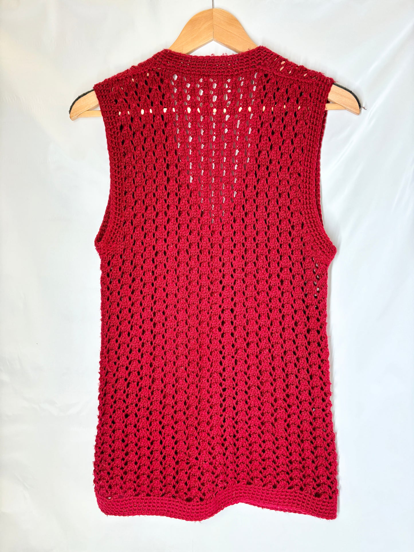 Red Hand Crocheted Sweater Vest – S/M