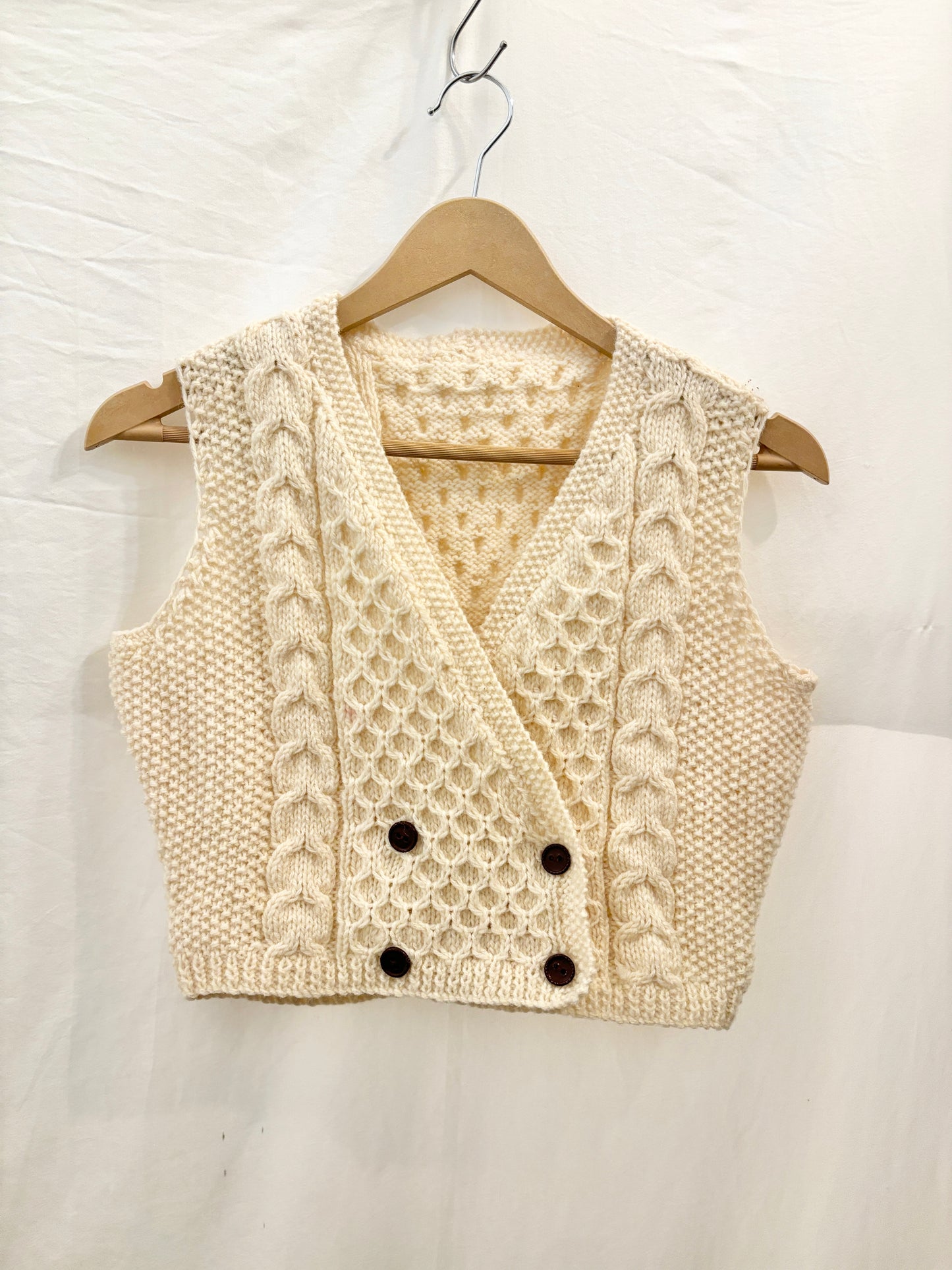 Cream Cable Knit Wrap Sweater Vest