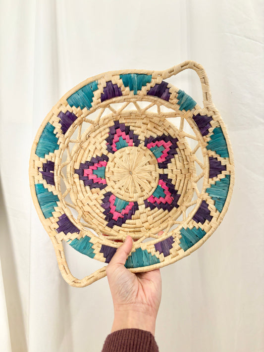 Vintage Hand Woven Wicker Basket Tray with Handles