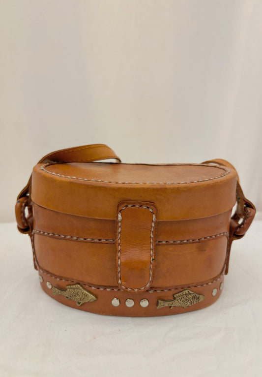 Vintage brown leather oval box purse