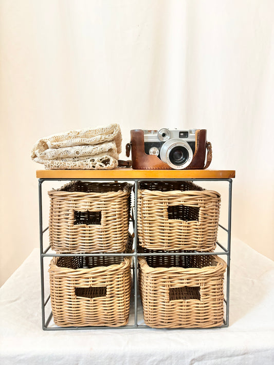 Rustic Storage Unit with 4 Wicker Baskets