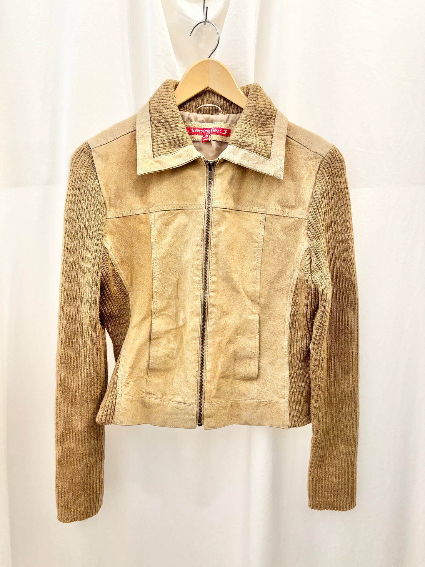 Beige suede knit sweater jacket