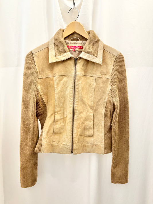 Beige suede knit sweater jacket