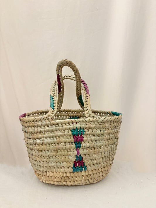 Moroccan Style Handwoven Palm Leaf Basket