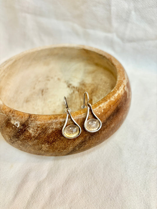 Quartz Teardrop Earrings Silver Tone