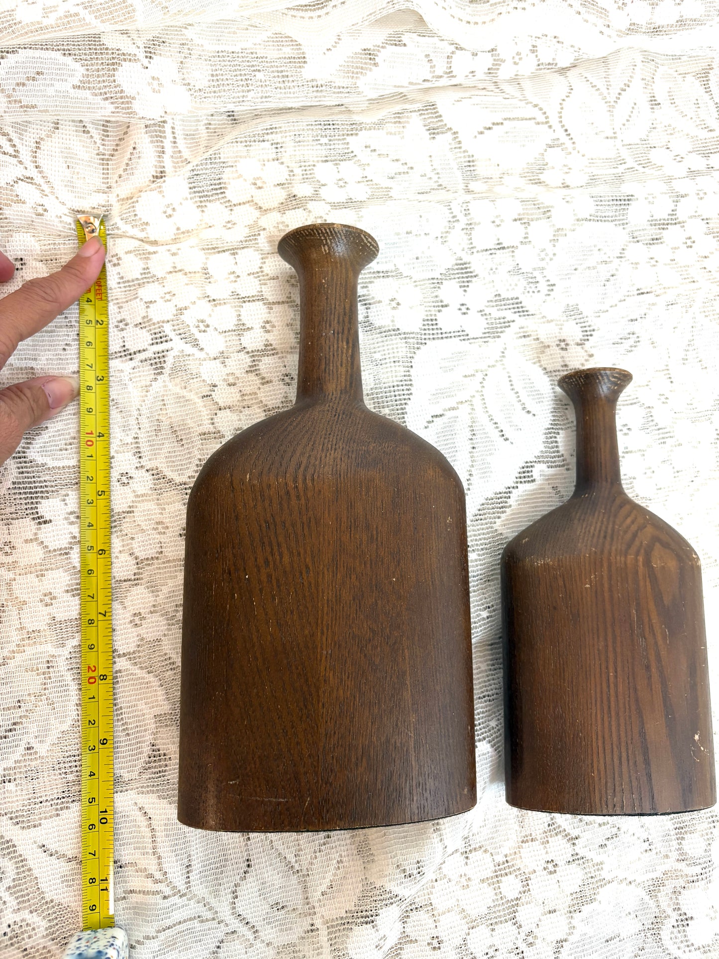 Vtg Antique Wood Bottles Set 2