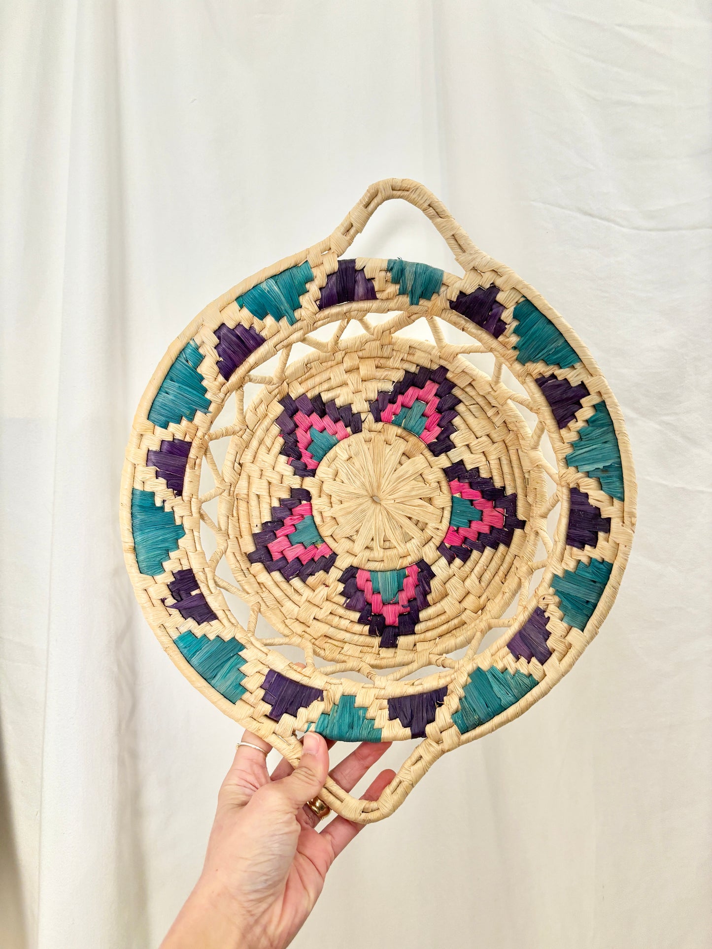 Vintage Hand Woven Wicker Basket Tray with Handles