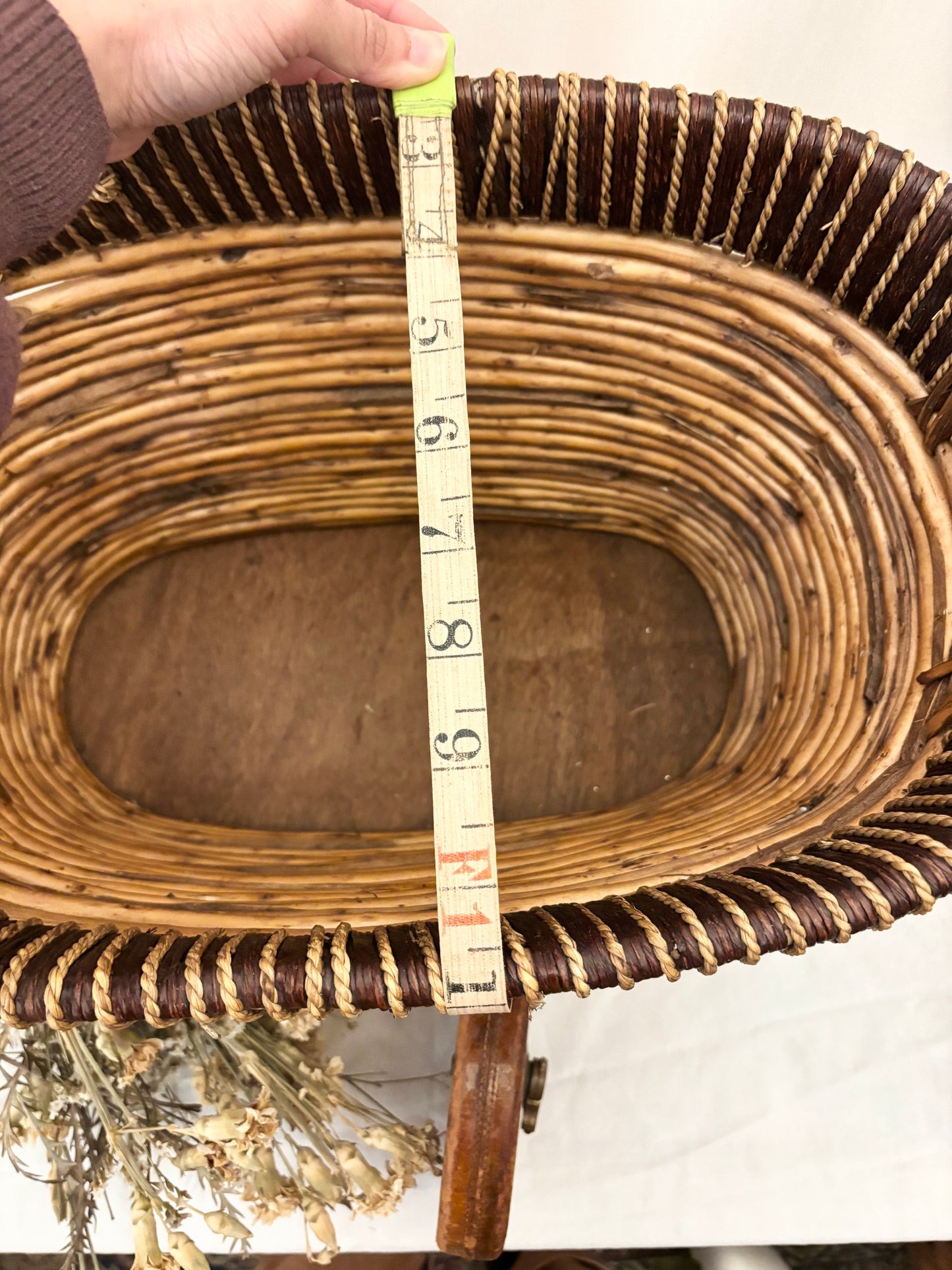 Vintage Handwoven Rattan Basket with Handles