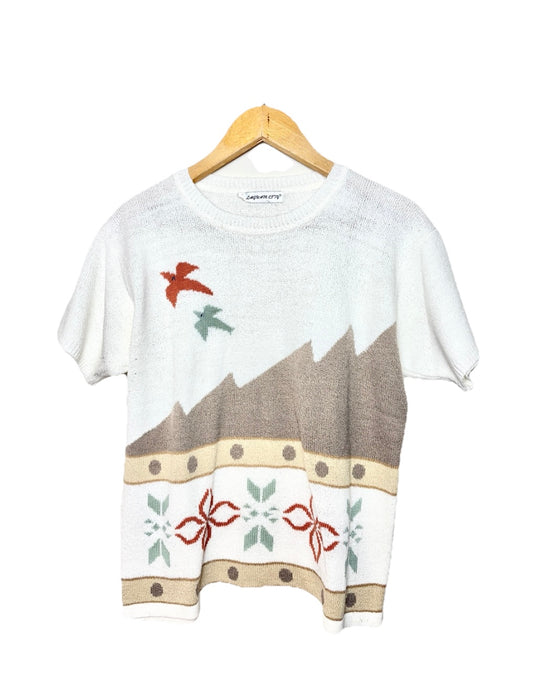 LAGUAM Womens Short Sleeve Shirt Size M Vintage Bohemian Style