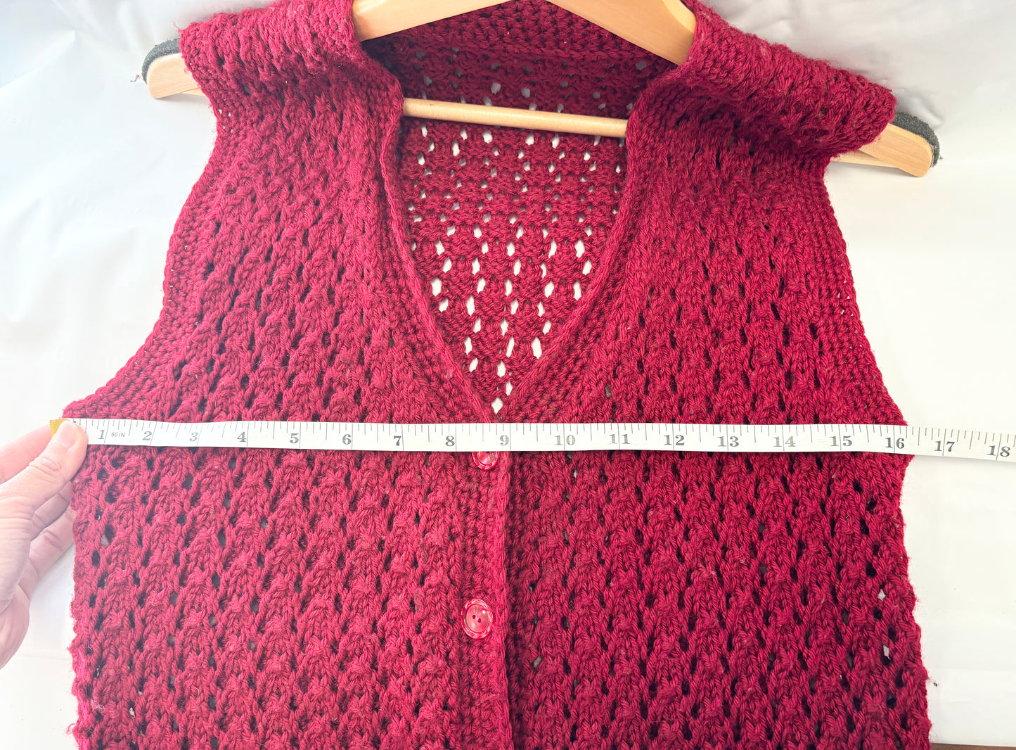 Red Hand Crocheted Sweater Vest – S/M