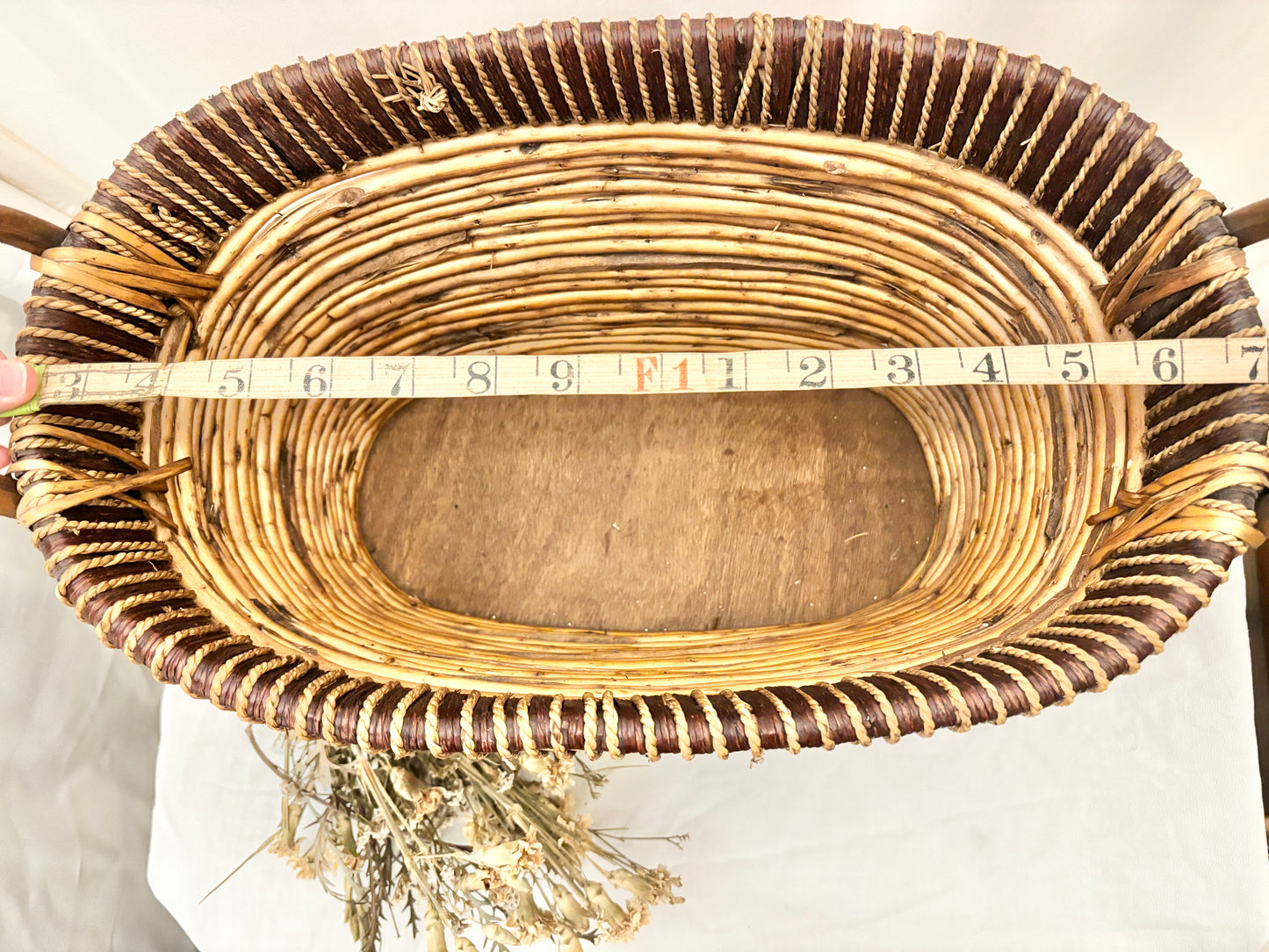 Vintage Handwoven Rattan Basket with Handles