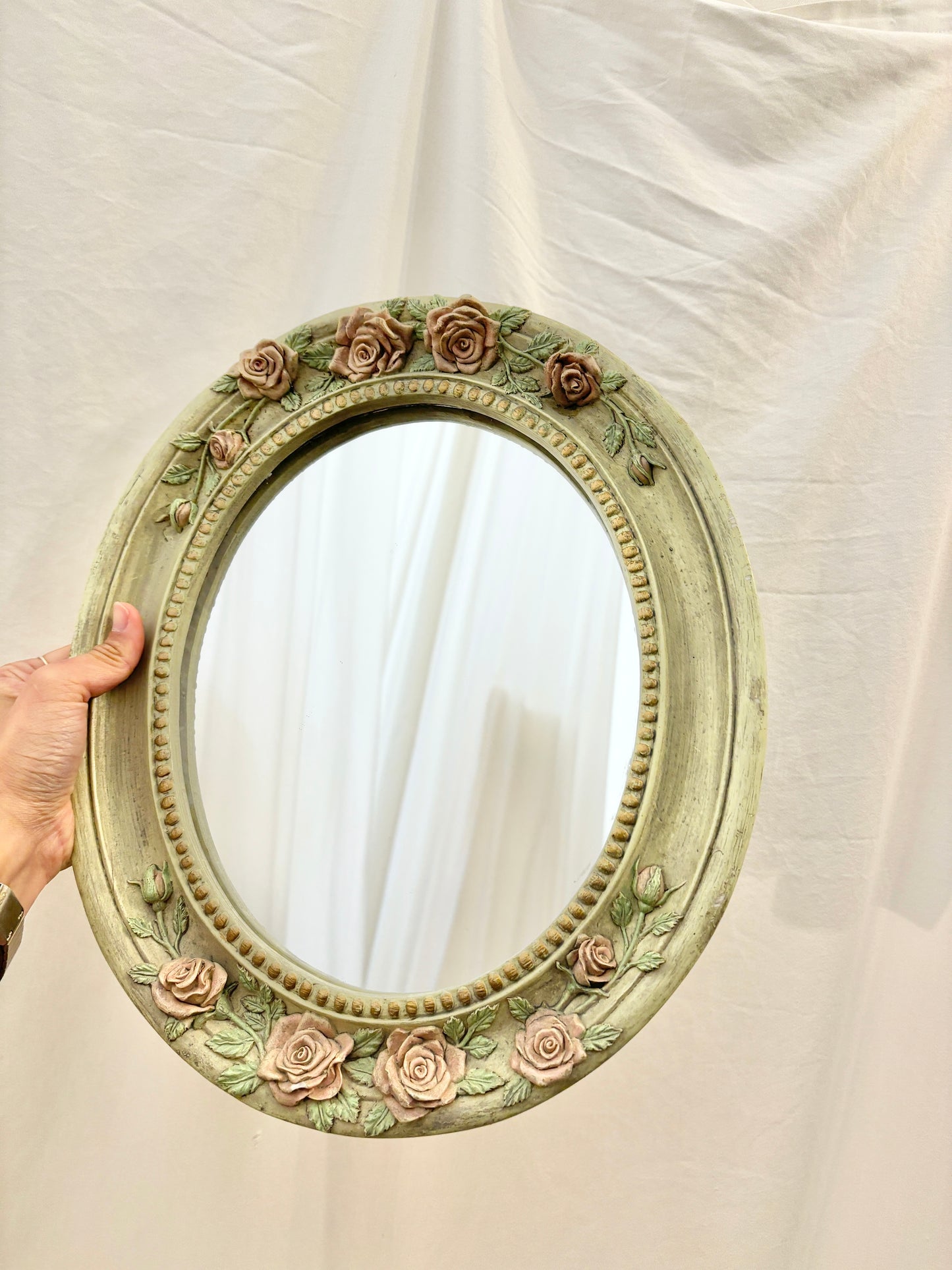 Vintage Floral Oval Mirror