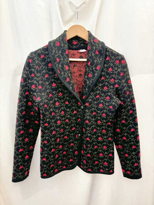 Floral Wool Blend Knit Blazer