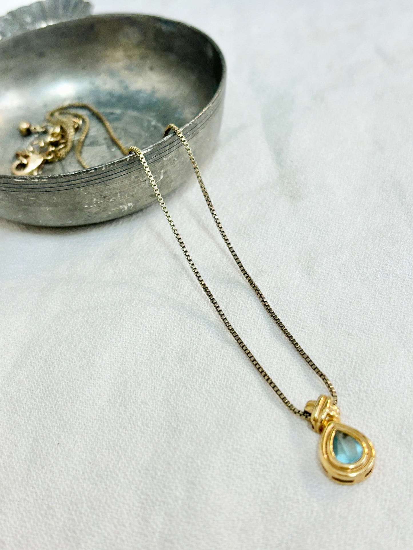 Avon Pale Blue Glass Teardrop Necklace