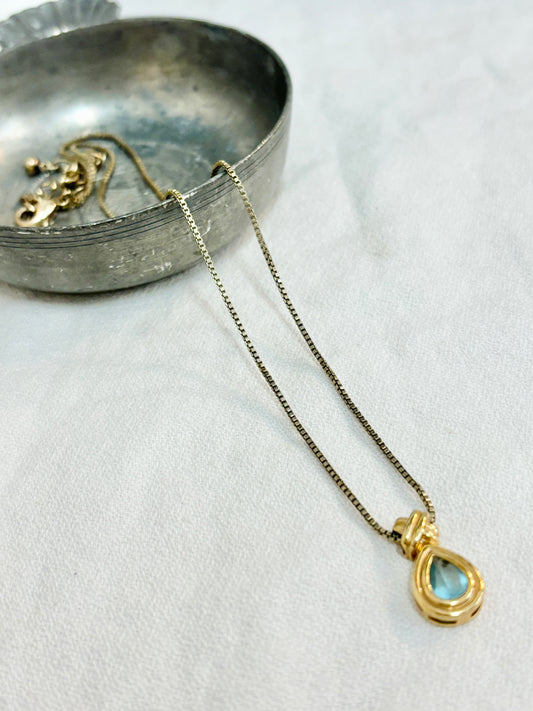 Avon Pale Blue Glass Teardrop Necklace