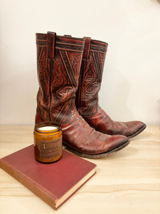 Vintage Lucchese San Antonio Cowboy Boots Black Cherry 13C Western Leather