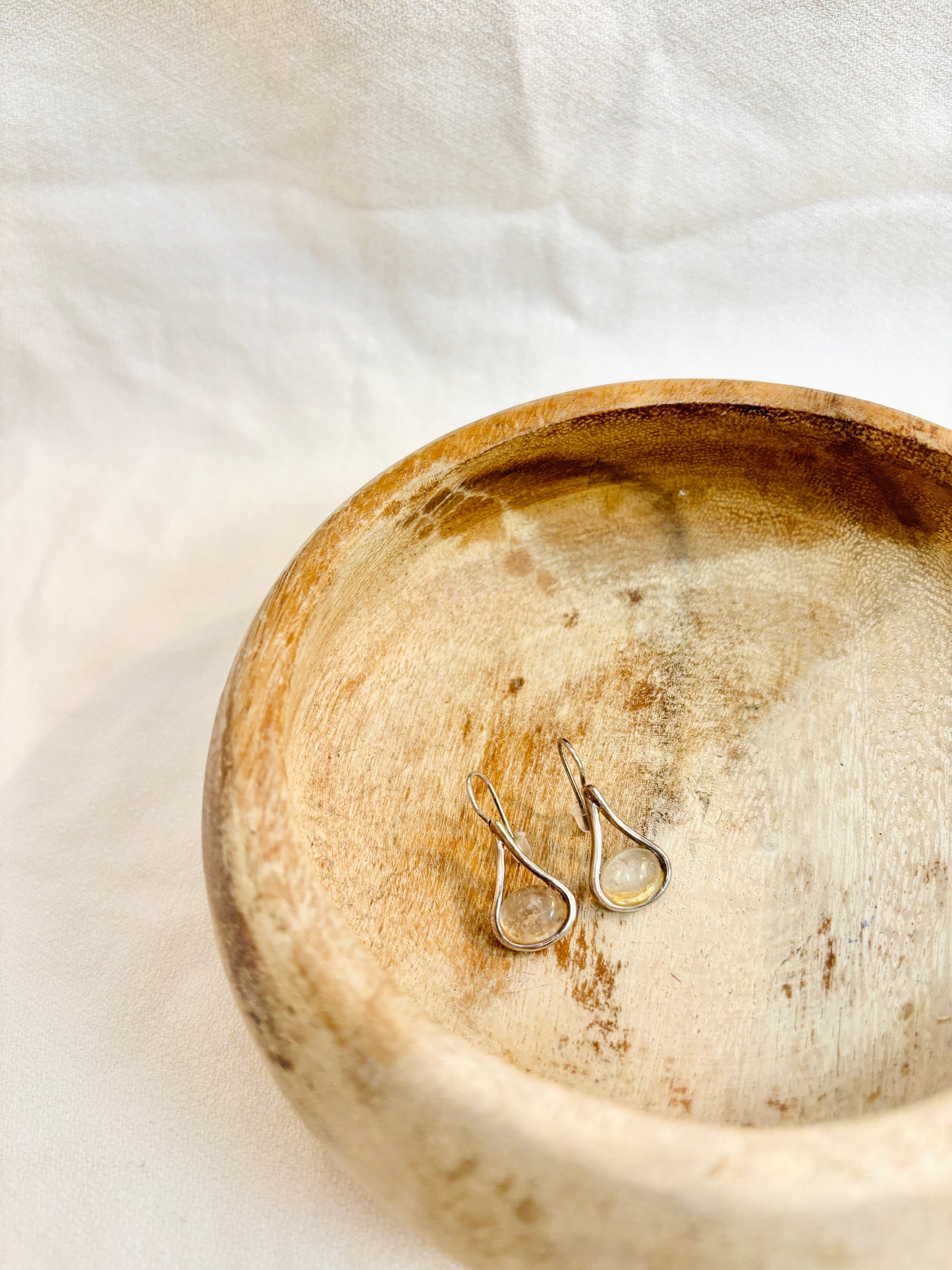 Quartz Teardrop Earrings Silver Tone