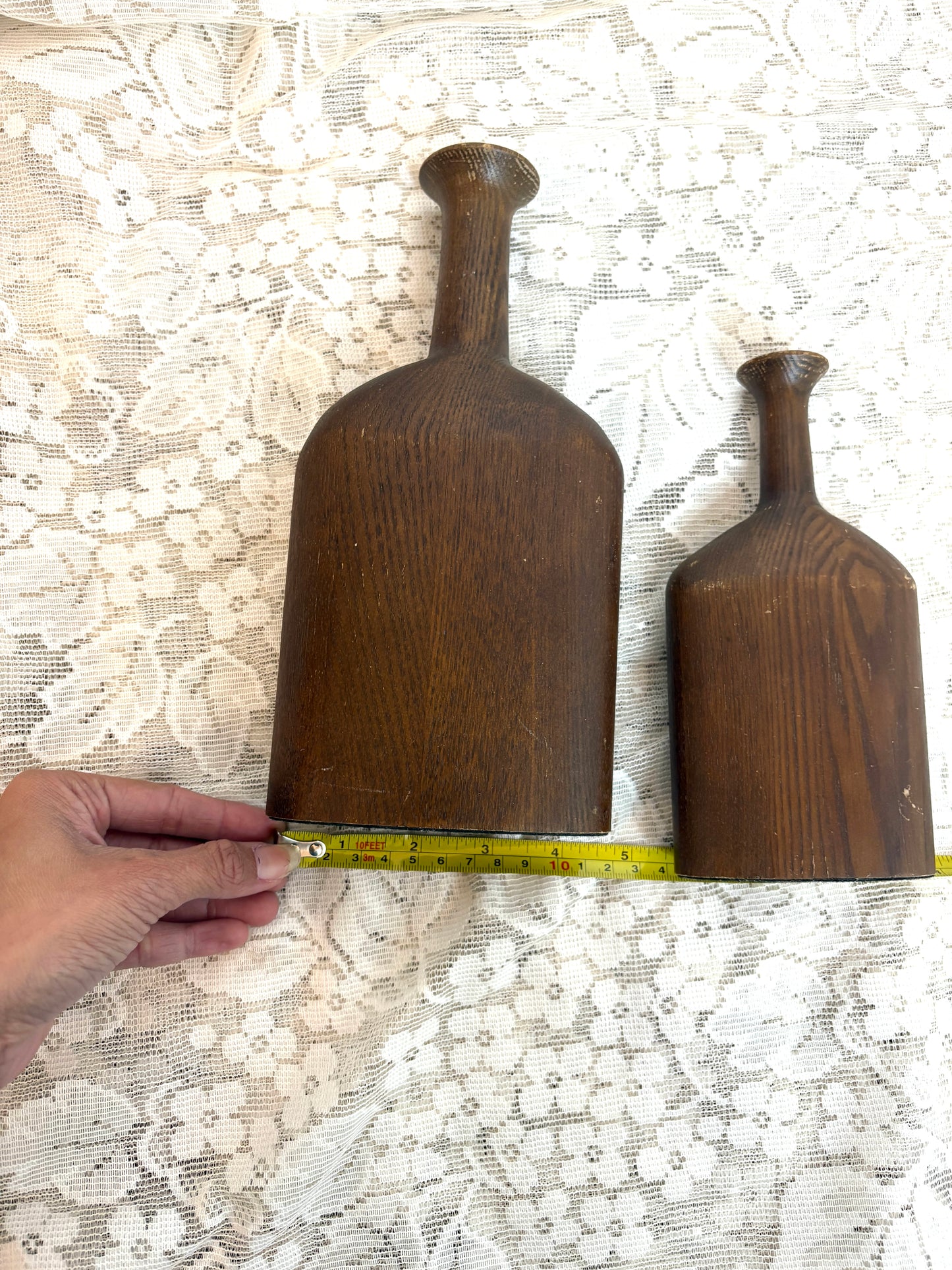 Vtg Antique Wood Bottles Set 2
