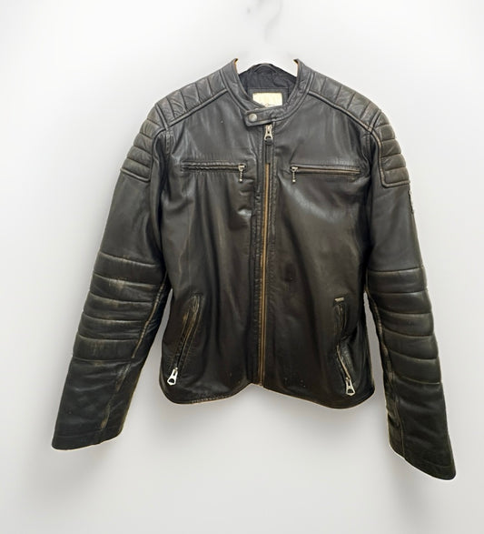 Pepe Jeans Vintage Leather Jacket Men’s XL Black Leather Biker Jacket