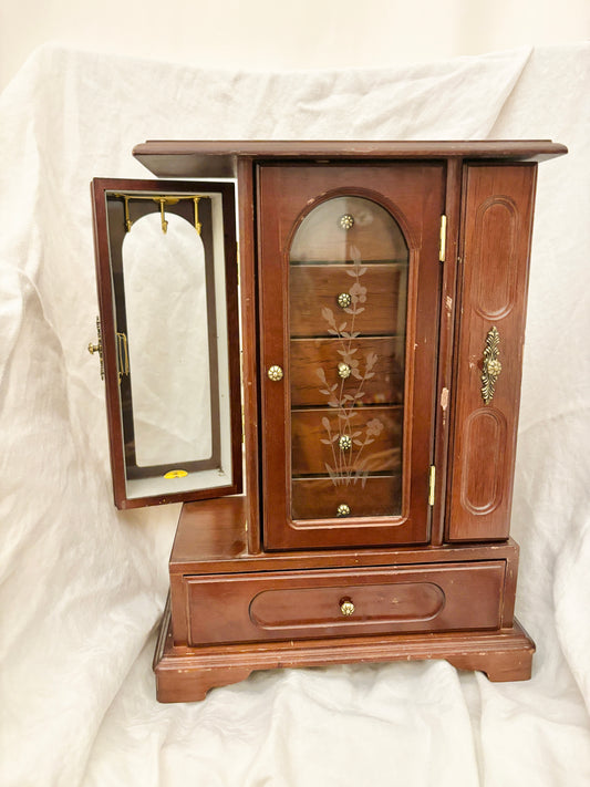 Vintage Wooden Jewelry Armoire.