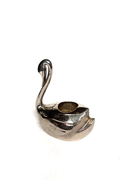 Vintage Silver Metal Swan Goose Taper Candle Candlestick Holders
