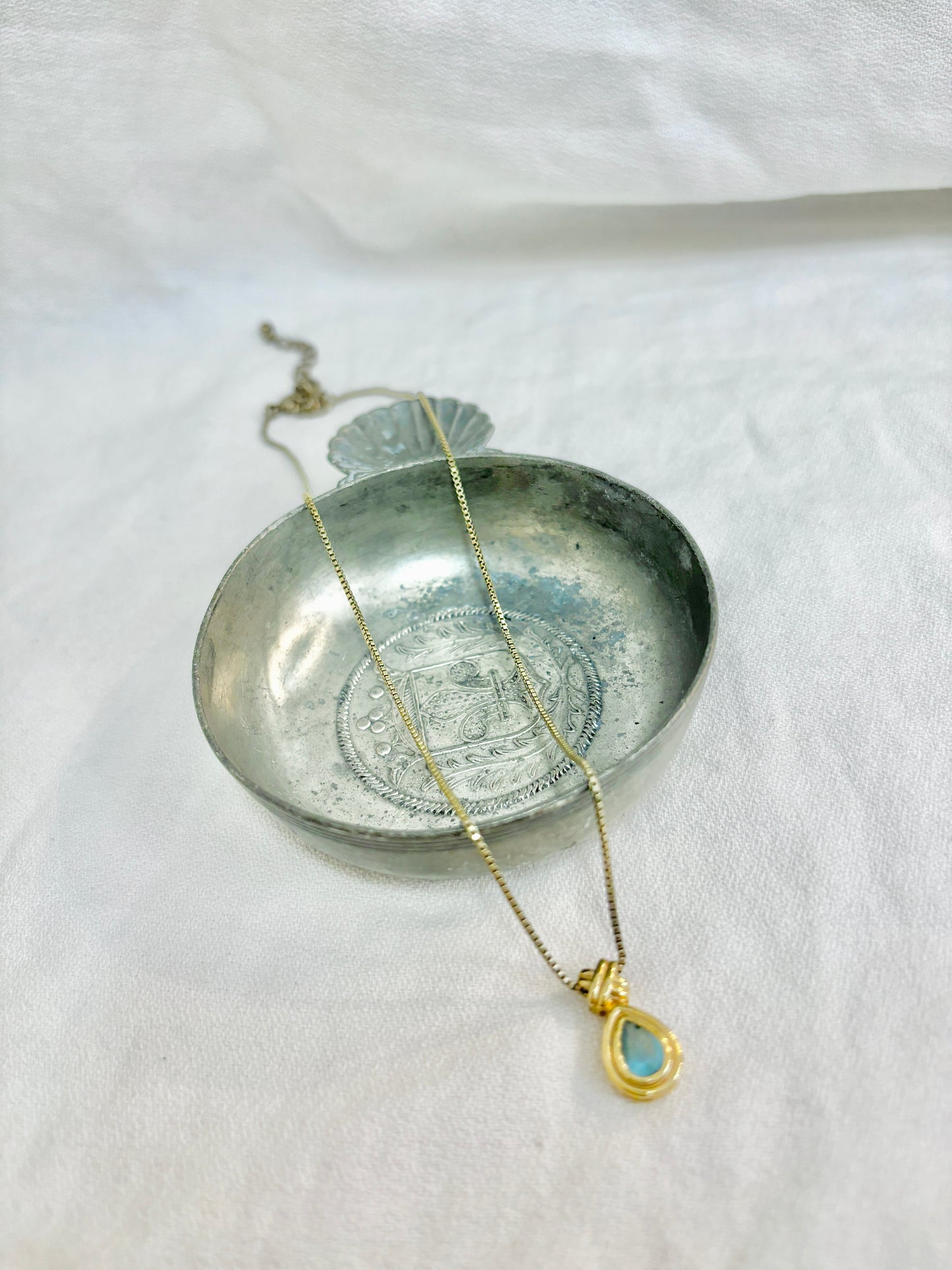 Avon Pale Blue Glass Teardrop Necklace