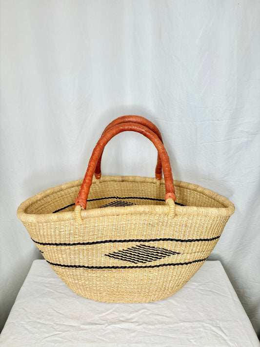 Natural Diamond with double lines Woven Basket