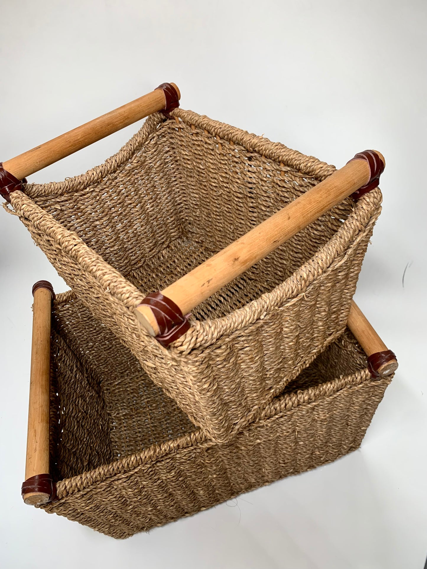 Vintage Twisted & Woven Rafia Rectangular basket set of 2