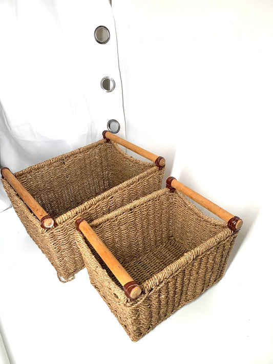 Vintage Twisted & Woven Rafia Rectangular basket set of 2