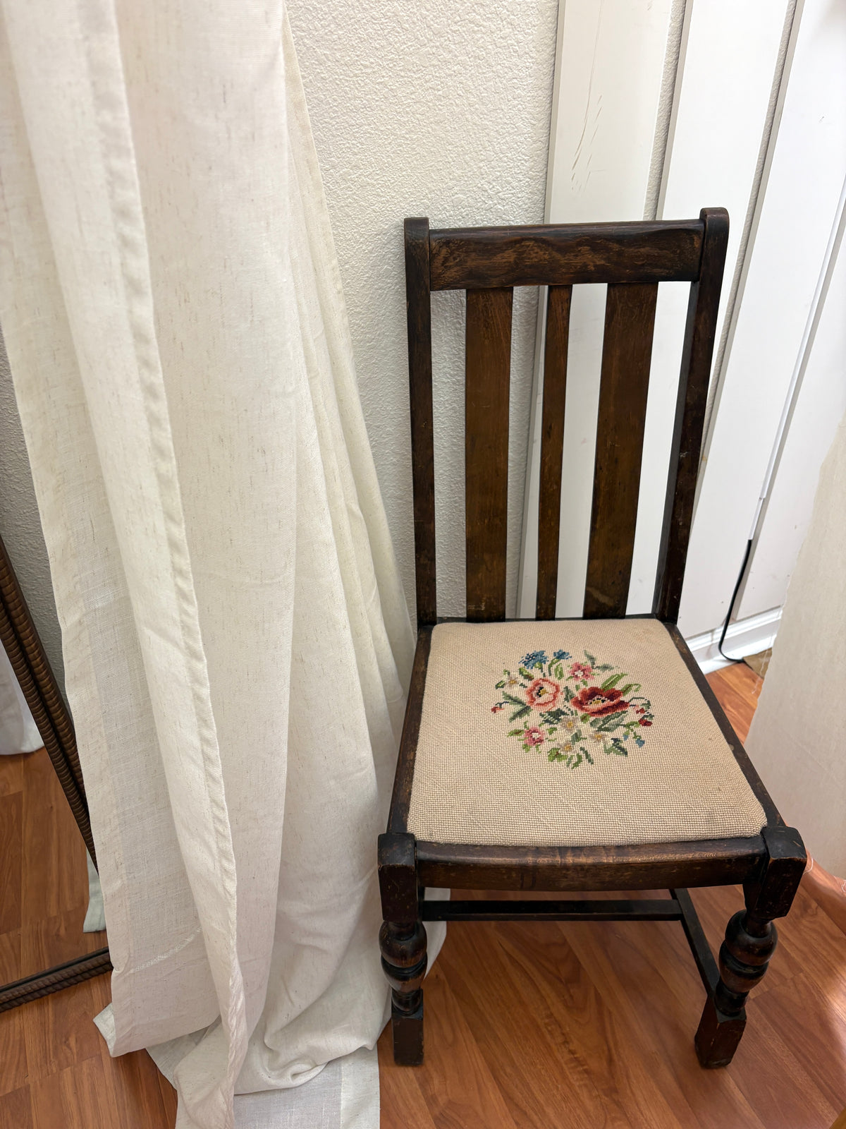 Vintage Ornate Chair with Floral Seat