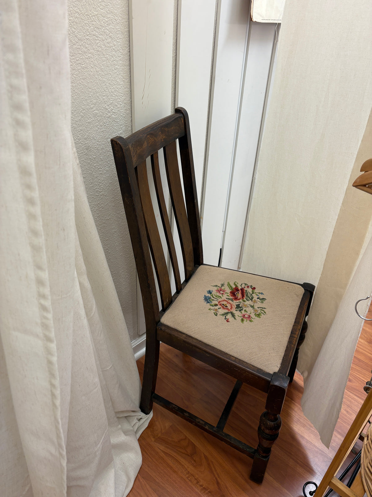 Vintage Ornate Chair with Floral Seat