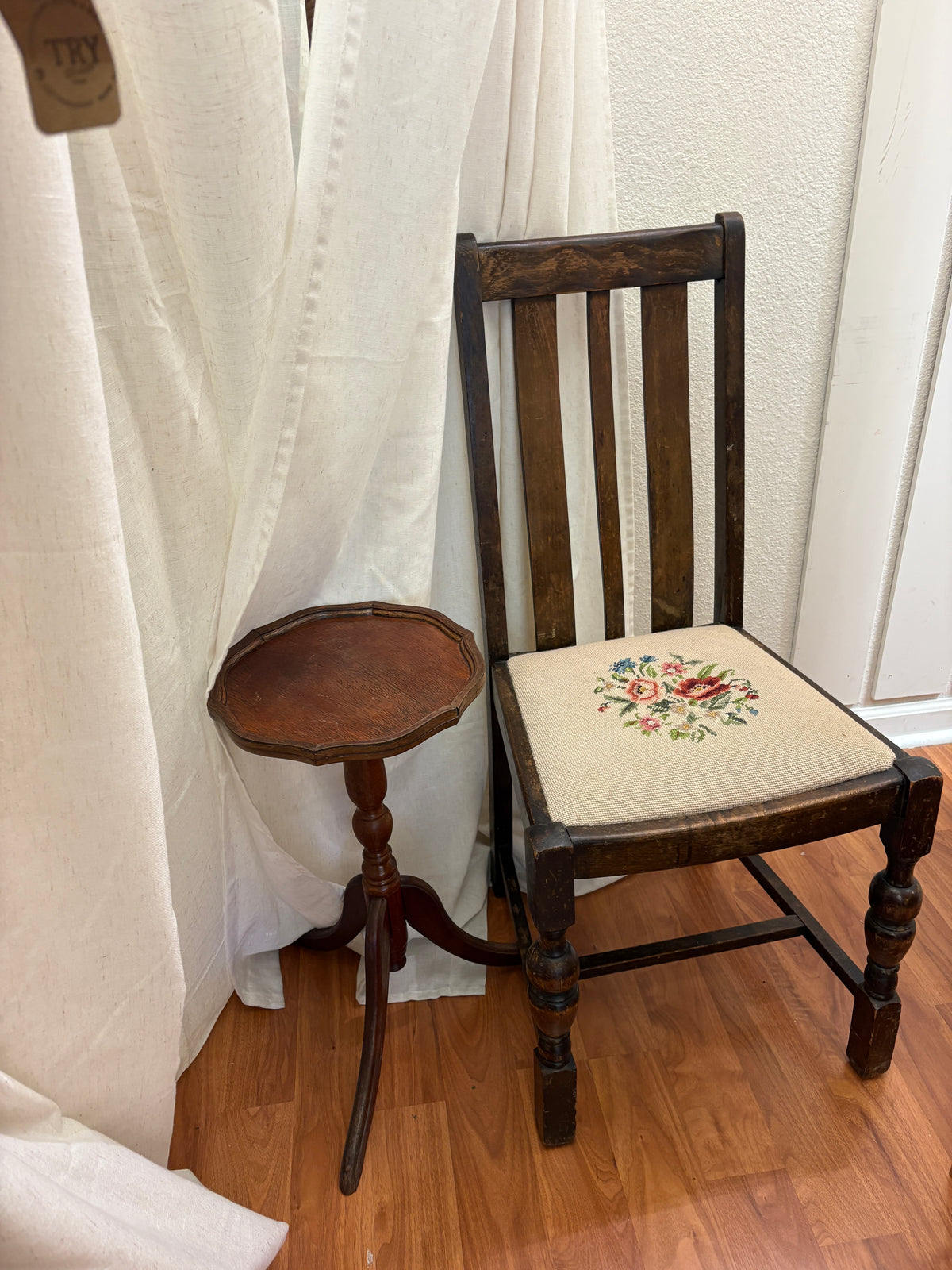 Vintage Ornate Chair with Floral Seat