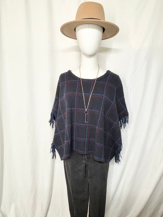 Blue Plaid Poncho sweater