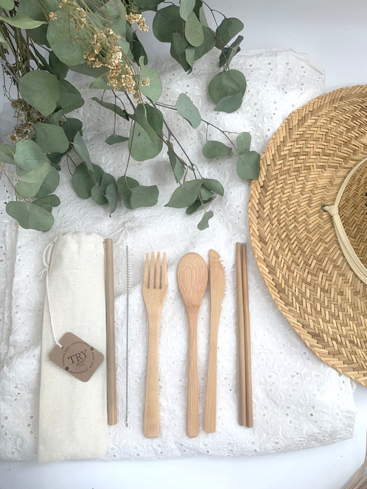 Bamboo Cutlery Set in Cotton Bag (Plastic Free, Unbranded)