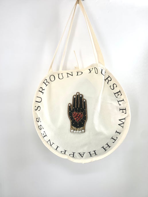 Boho happiness round tote bag